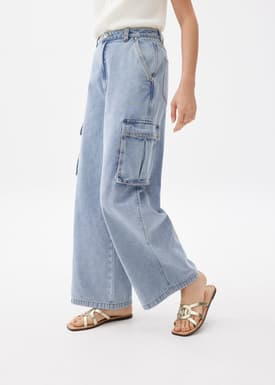 Denim Cargo Straight Leg Jeans