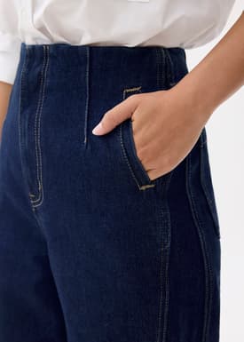 Denim Cropped Wide Leg Culottes