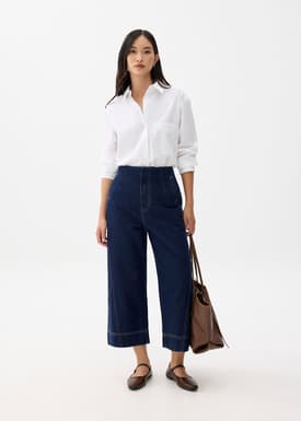 Denim Cropped Wide Leg Culottes