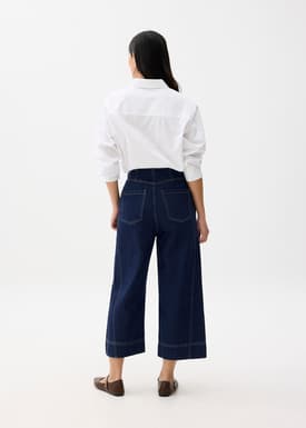 Denim Cropped Wide Leg Culottes
