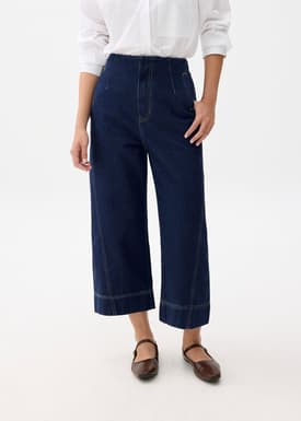 Denim Cropped Wide Leg Culottes