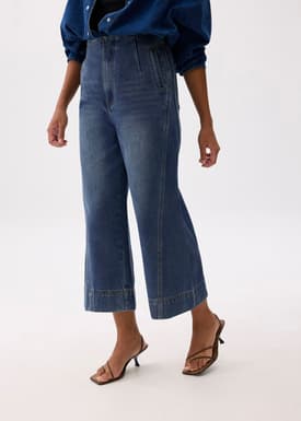 Denim Cropped Wide Leg Culottes