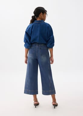 Denim Cropped Wide Leg Culottes