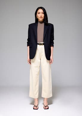 Denim Elastic Pleated Straight Leg Jeans