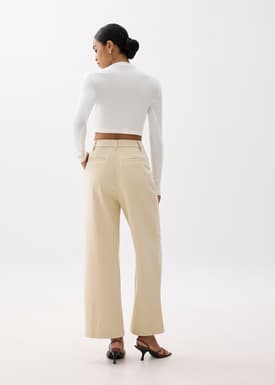 Denim Elastic Pleated Straight Leg Jeans