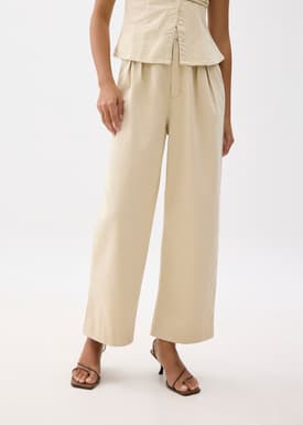 Denim Elastic Pleated Straight Leg Jeans