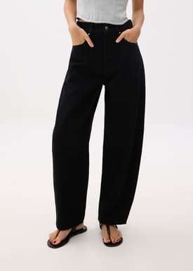 High Waist Denim Barrel Jeans