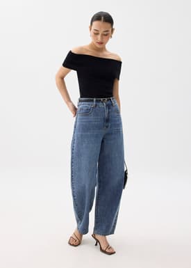 High Waist Denim Barrel Jeans