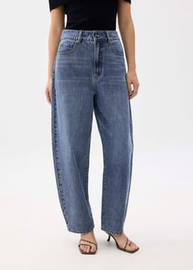 High Waist Denim Barrel Jeans