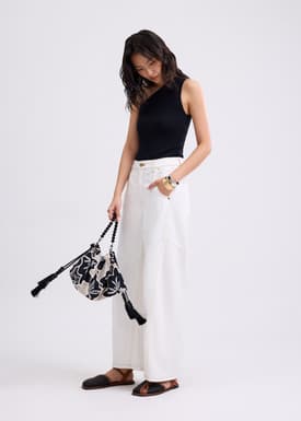 Denim Mid Waist Panelled Barrel Jeans