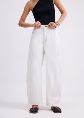 Denim Mid Waist Panelled Barrel Jeans