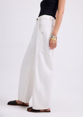 Denim Mid Waist Panelled Barrel Jeans