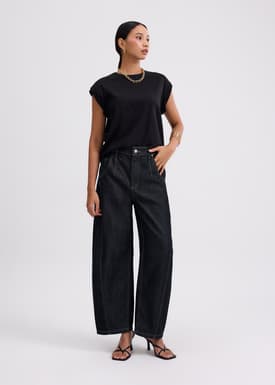 Denim Mid Waist Panelled Barrel Jeans