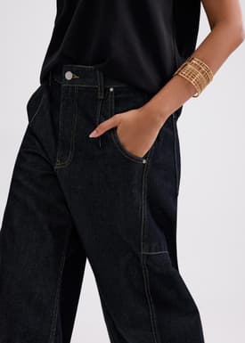 Denim Mid Waist Panelled Barrel Jeans