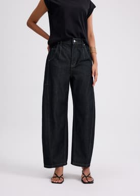 Denim Mid Waist Panelled Barrel Jeans