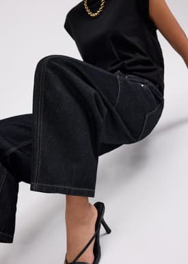 Denim Mid Waist Panelled Barrel Jeans