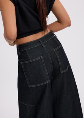 Denim Mid Waist Panelled Barrel Jeans