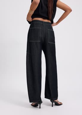 Denim Mid Waist Panelled Barrel Jeans