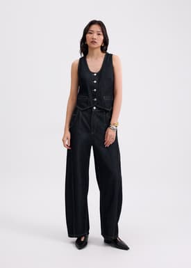 Denim Mid Waist Panelled Barrel Jeans