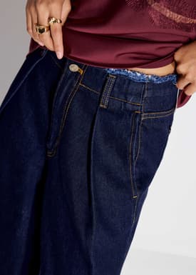 Denim Frayed Hem Mid Waist Wide Leg Jeans