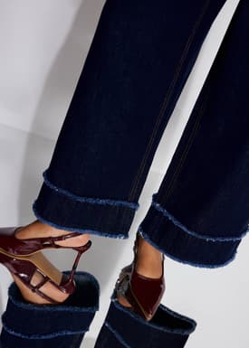 Denim Frayed Hem Mid Waist Wide Leg Jeans