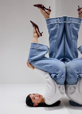 Denim Frayed Hem Mid Waist Wide Leg Jeans