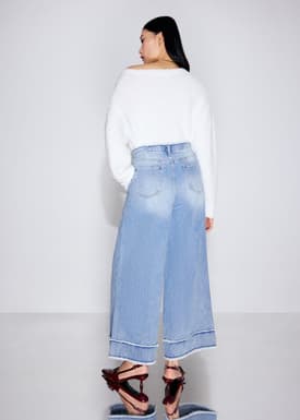 Denim Frayed Hem Mid Waist Wide Leg Jeans