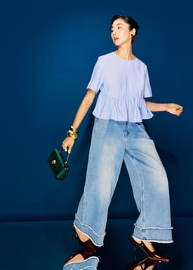 Denim Frayed Hem Mid Waist Wide Leg Jeans