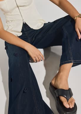 Denim Rosette Straight Leg Jeans