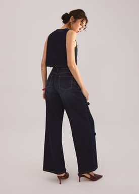 Denim Rosette Straight Leg Jeans