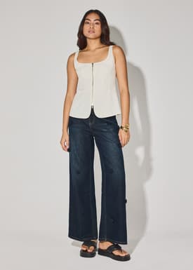 Denim Rosette Straight Leg Jeans