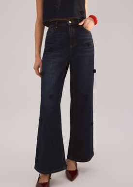 Denim Rosette Straight Leg Jeans