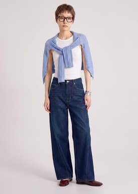 Wide Straight Leg Panelled Jeans