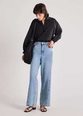 Wide Straight Leg Panelled Jeans