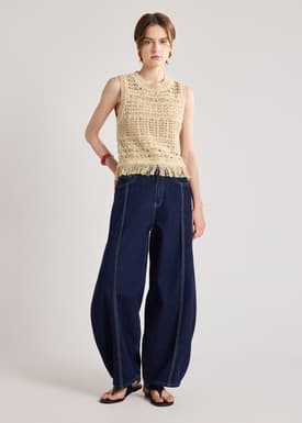 Contrast Stitch Barrel Jeans