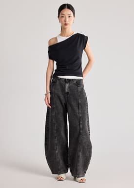 Contrast Stitch Barrel Jeans