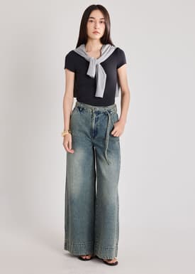 Leggy™ Belted Wide Leg Jeans