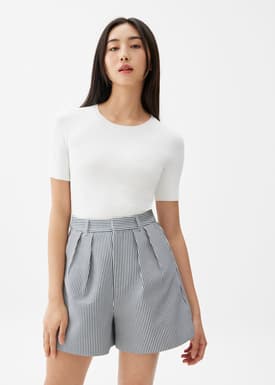 Striped Pleated A-line Shorts