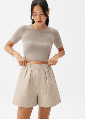 Striped Pleated A-line Shorts