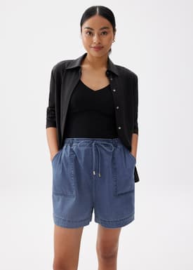 Elastic Chambray High Rise Shorts