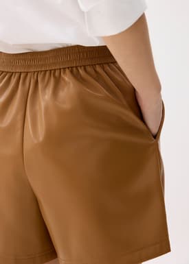 Elastic Vegan Leather High Waist A-line Shorts