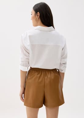 Elastic Vegan Leather High Waist A-line Shorts