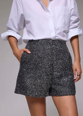 Metallic Tweed High Waist A-line Shorts