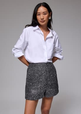 Metallic Tweed High Waist A-line Shorts