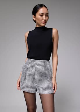 Metallic Tweed High Waist A-line Shorts