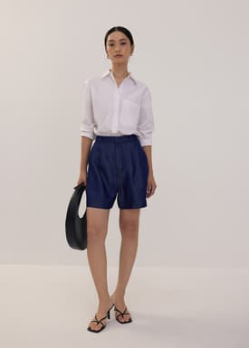 Chambray High Waist Shorts