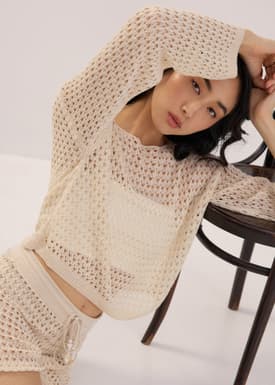 Elastic Openwork Knit Shorts