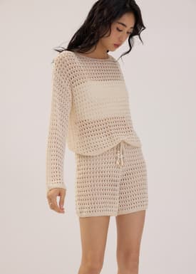 Elastic Openwork Knit Shorts