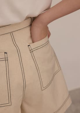 Belted Contrast Stitch High Waist Shorts