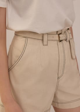 Belted Contrast Stitch High Waist Shorts
